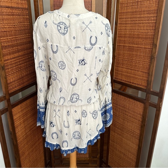 Last chance sale! NWT SURF GYPSY Blue Ivory Swim Beach Cover Up dress medium - Picture 2 of 11